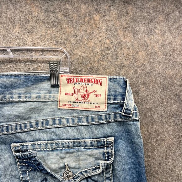 Vintage True Religion Jeans Mens 42 Blue Denim Distressed Cotton Straight Ripped - Picture 2 of 11